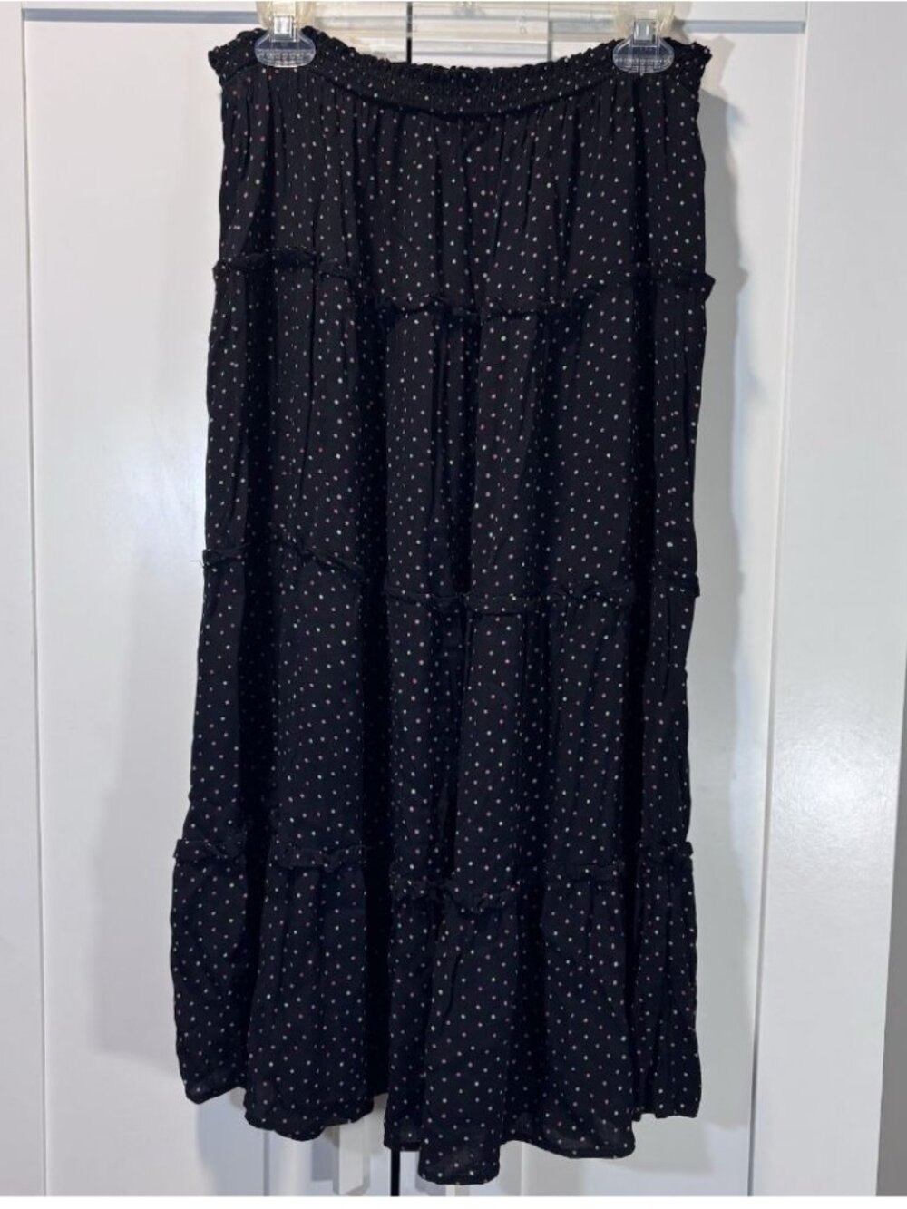 Miss Selfridge Polka-Dot Tiered Midi Skirt Ruffle Black Multicolor Y2K Women’s 6